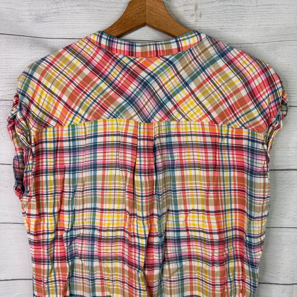 Gap Womens Medium Drapey Popover Pink Plaid Sleeveless Button Henley Blouse Top - Picture 5 of 9